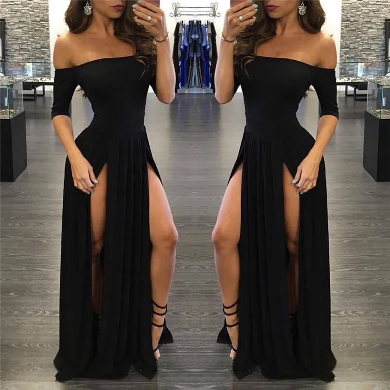 Модное сексуальное вечернее платье с открытыми плечами женское бальное длинное
