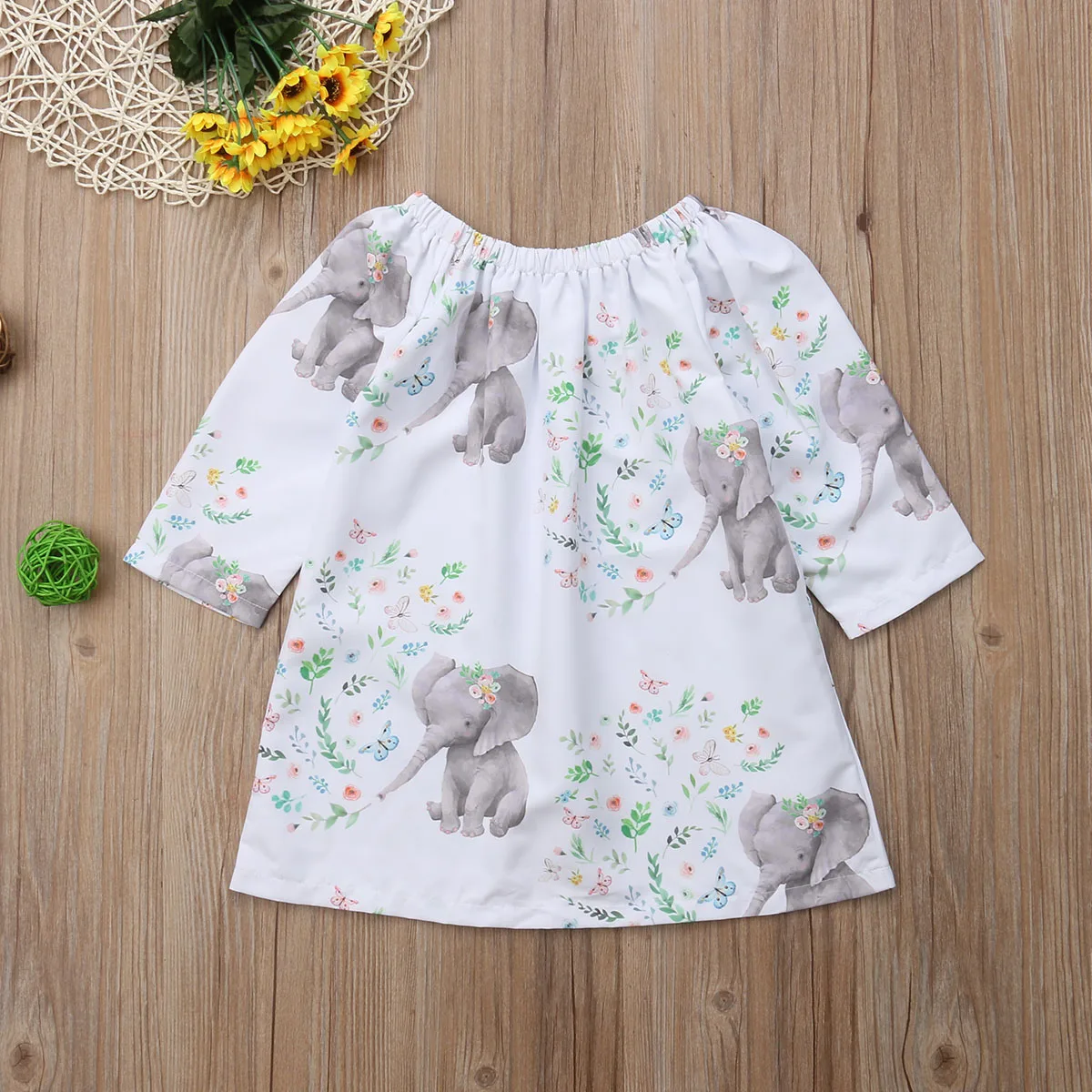 Girl Long Sleeve Elephant Flower Cute Princess Dress Casual Loose Toddler Kids Baby Girls Cotton Clothes 6M-4T | Детская одежда и
