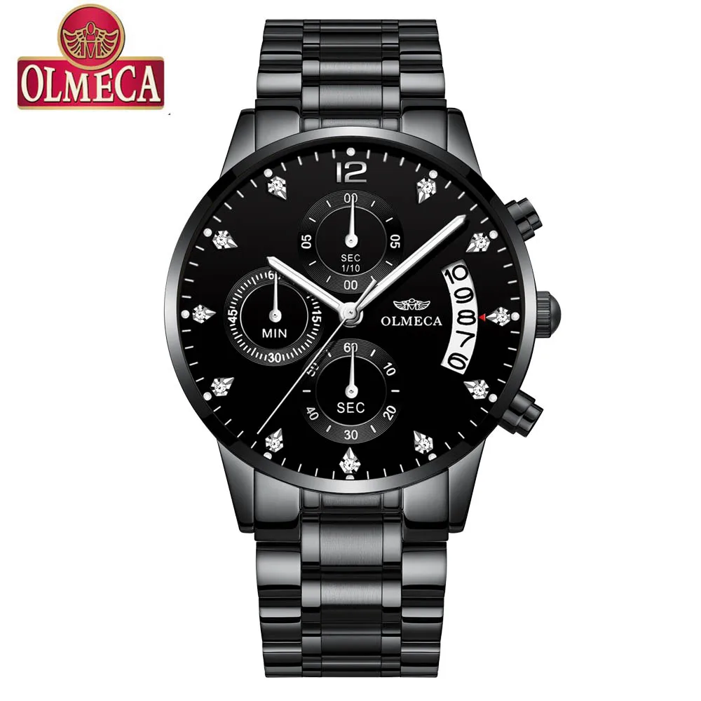 Black OLMECA Relogio Masculino мужские часы роскошные часы 3ATM водонепроницаемые часы с хронографом наручные часы из нержавеющей стали мужские часы - Цвет: Black