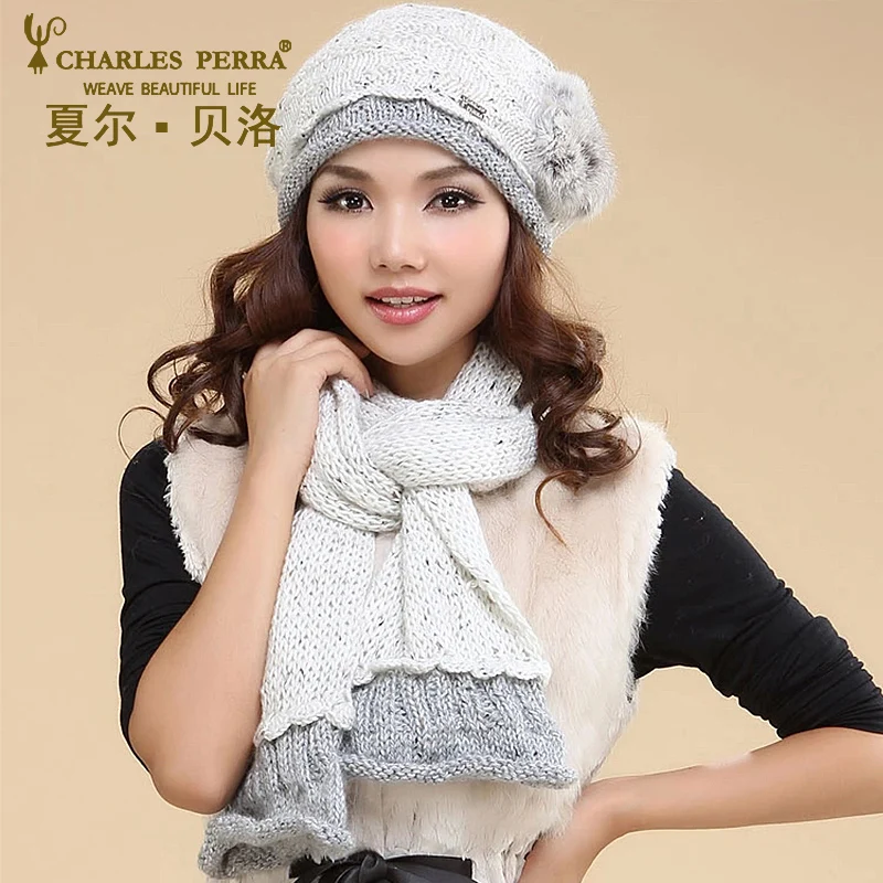 Женская трикотажная шерстяная шапка Charles Perra двухслойная зимняя плотная ручной