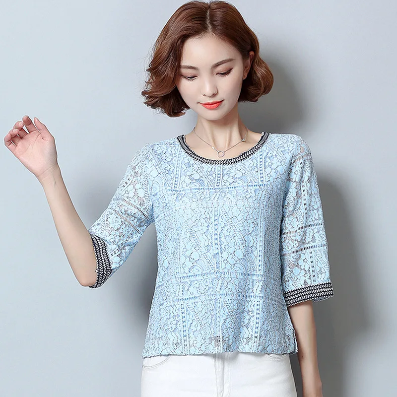 MLXSLKY кружевное Женская летняя футболка Весна и осень новые свободные женское с