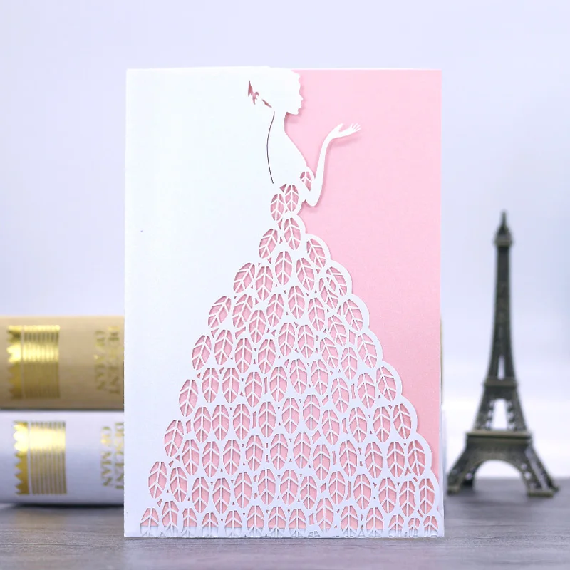 12Pcs pink tiffany blue girls Invitation Cards wedding luxury pricess marriage invitations card | Дом и сад