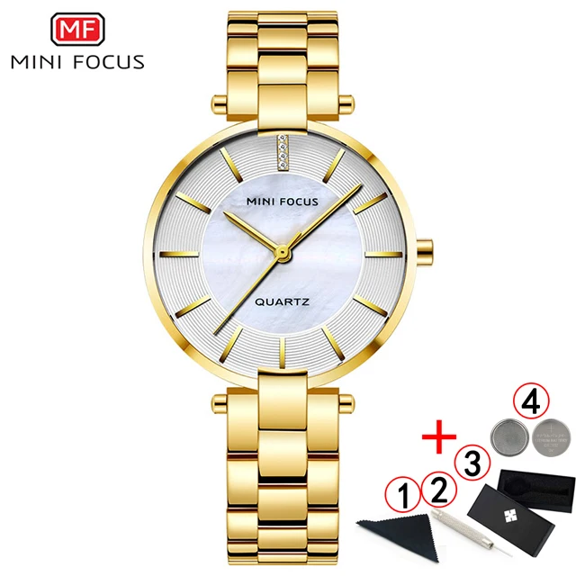 gold with box Minifocus Роскошные элегантные женские часы водонепроницаемые ультратонкие женские наручные часы женское из нержавеющей стали часы Montre Femme - Цвет: gold with box