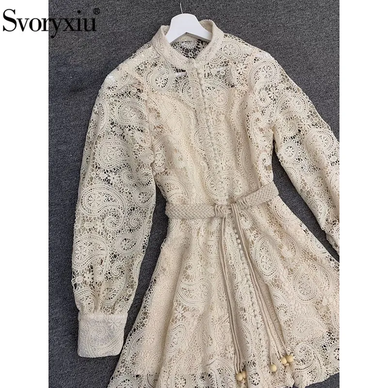 Женское элегантное ажурное платье Svoryxiu, белое короткое вечернее кружевное платье с рукавами-фонариками и вышивкой на лето
