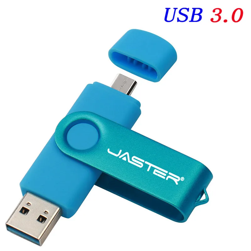 cyan blue JASTER USB 3,0 металлический USB флеш-накопитель OTG флеш-накопитель 16 Гб Флешка 2 в 1 микро USB Флешка 32 Гб 64 Гб 128 ГБ 256 ГБ флэш-диск - Цвет: cyan blue