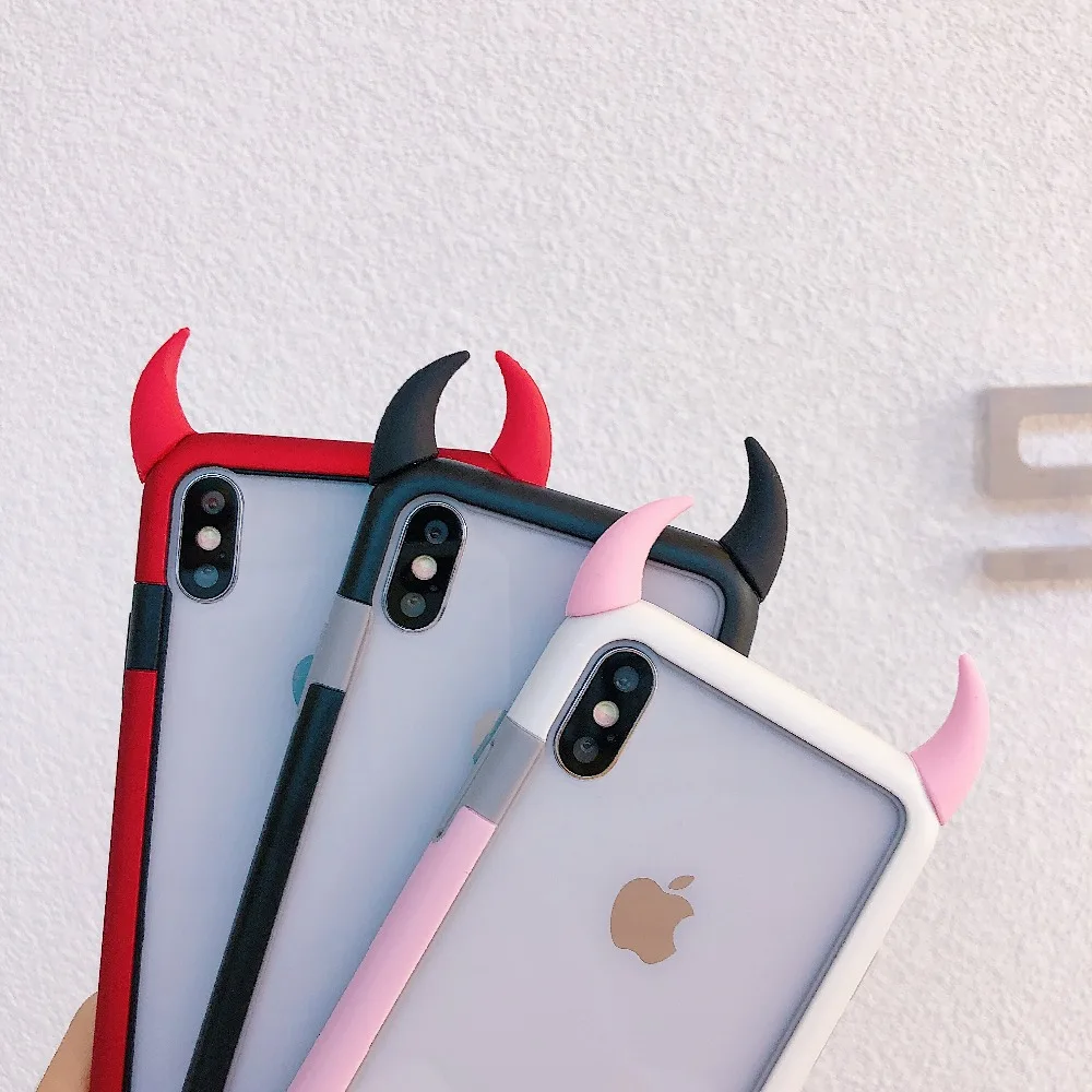 Haissky 3D Забавный чехол для телефона с рогом дьявола для iPhone Xs Max XR X 8 7 6 прозрачная акриловая задняя крышка для iPhone 6 7 8 Plus Coque