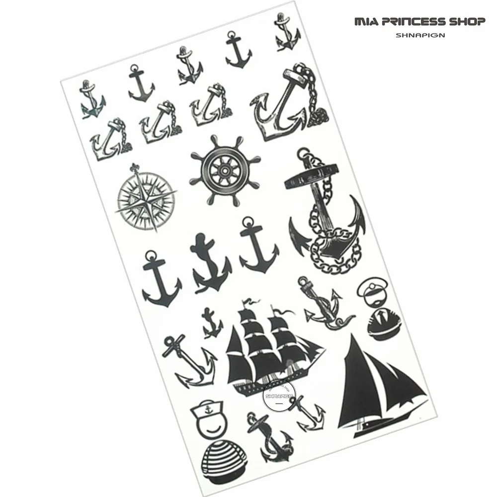 SHNAPIGN морской пиратский якорь временная татуировка боди-арт вспышка на руку