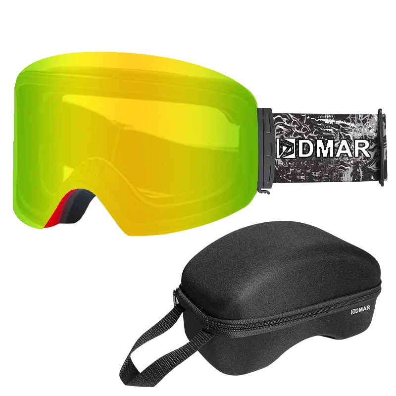 Gloden with box DMAR лыжные очки с защитой от запотевания, согревающие очки для мужчин и женщин, снежные очки, маска для катания на коньках - Цвет: Gloden with box