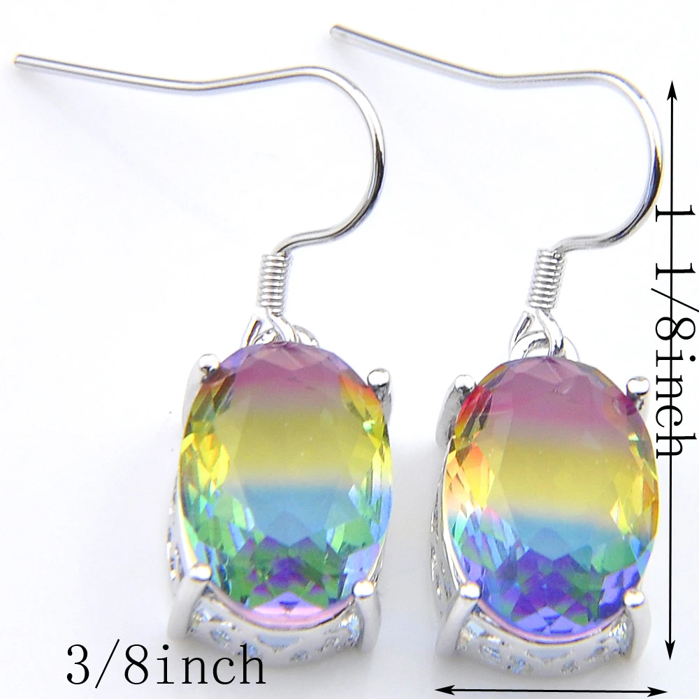 

Luckyshine Fashion Hot New Women Earrings Tourmaline Crystal Zirconia 925 Silver Rainbow Oval For Women Drop Earrings Jewelry