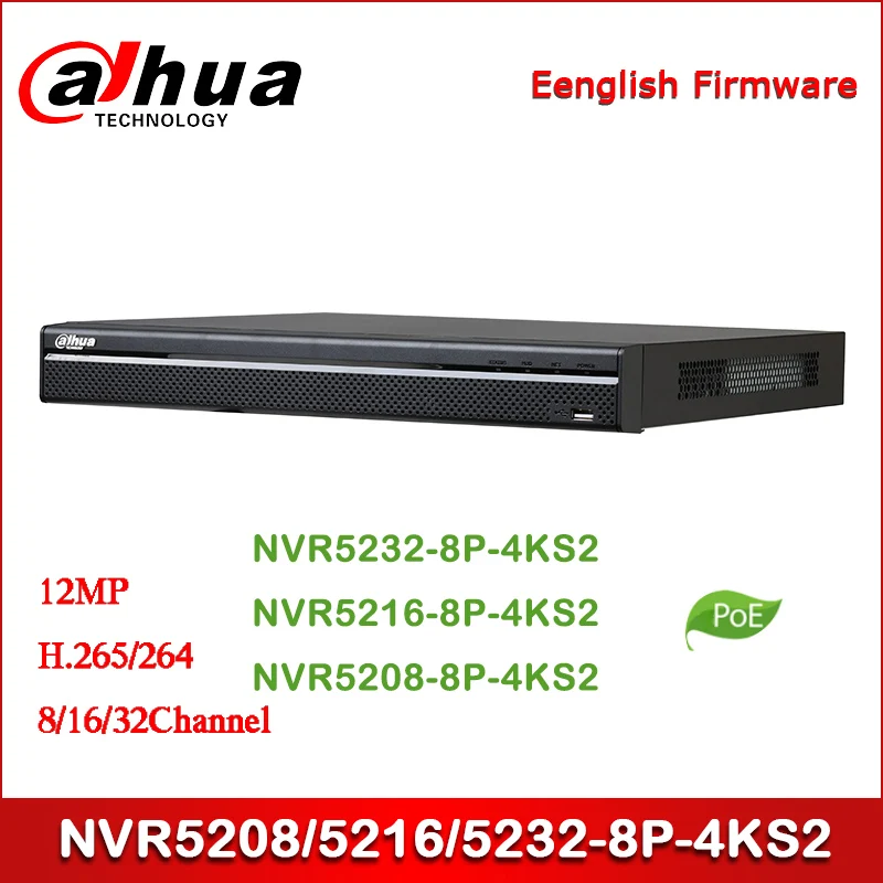 Dahua POE NVR NVR5208-8P-4KS2 NVR5216-8P-4KS2 8/16/32 канала 1U 8PoE 4K &amp H.265 Pro сетевой видеорегистратор (V2.00)