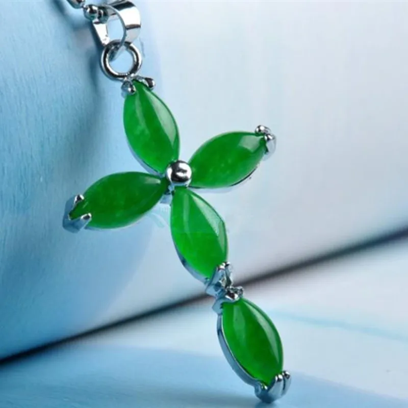 

High Quality Green Pendant Cross Pendant Necklace Women Girl's Fashion Jewelry Free Chain