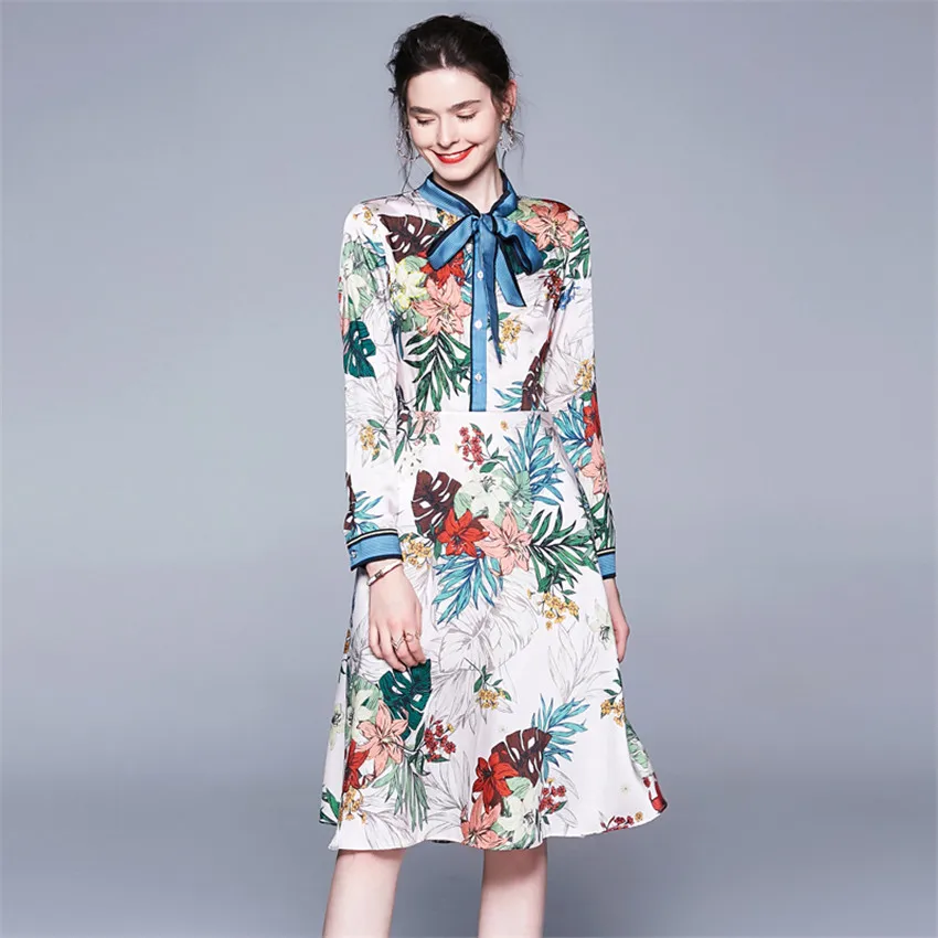 2020 высококачественное модное женское платье с длинным рукавом и цветочным