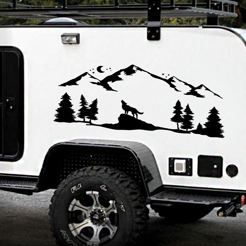 Для SUV RV Camper внедорожный Воющий волк силуэт автомобильный Декор горы лесной лес животное лунный свет автомобиля наклейки