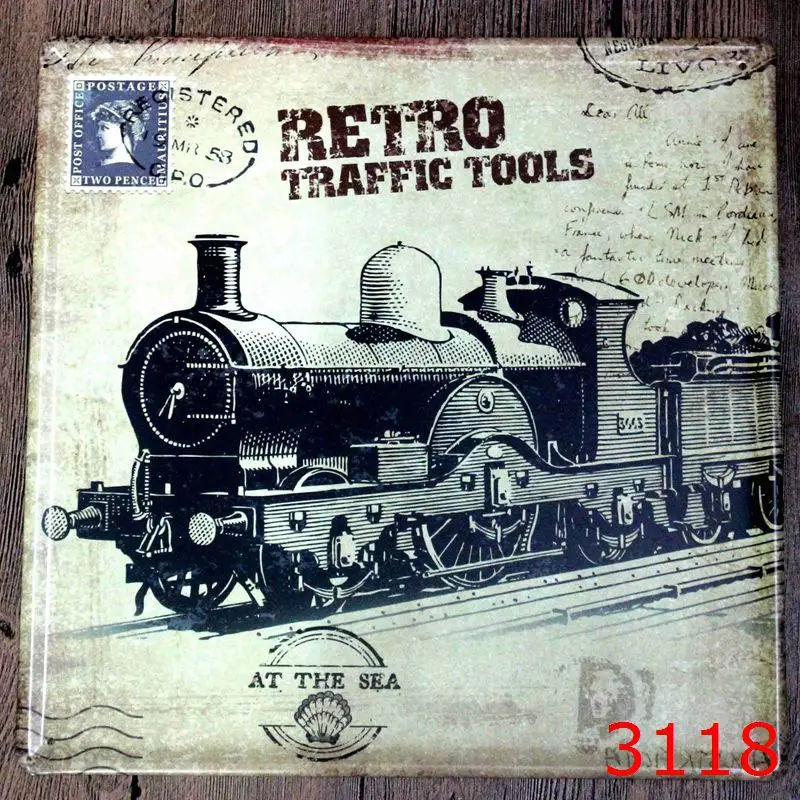 Жестяной знак квадратной формы в стиле ретро паровой поезд металлическая