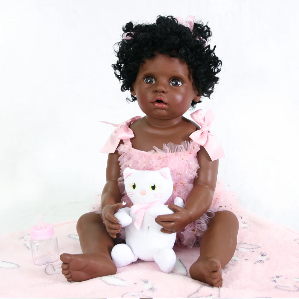 

Black doll bebe reborn 22"56cm full vinyl silicone reborn baby dolls newborn girl realista boneca reborn child gift toys