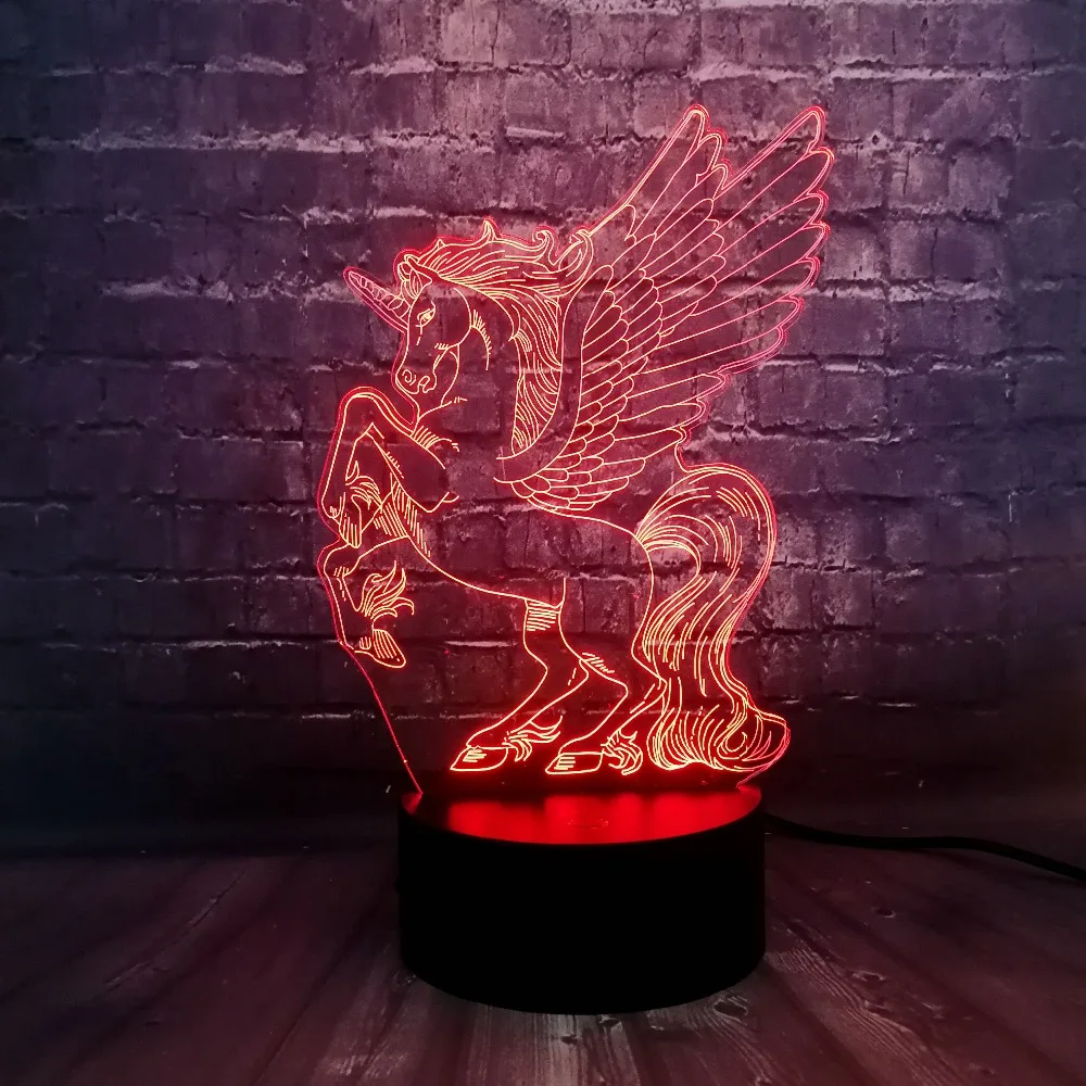 Новая иллюзия акриловая панель 3D светодиодный RGB Лошадь Единорог 7 цветов USB зарядка для детской комнаты декор ночной Светильник для настроения подарок на день детей