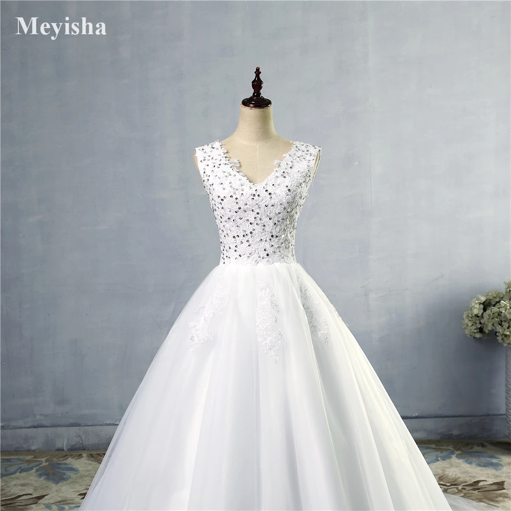 _ 2020 белое платье цвета слоновой кости тюлевые бусины хрустальные V-образный