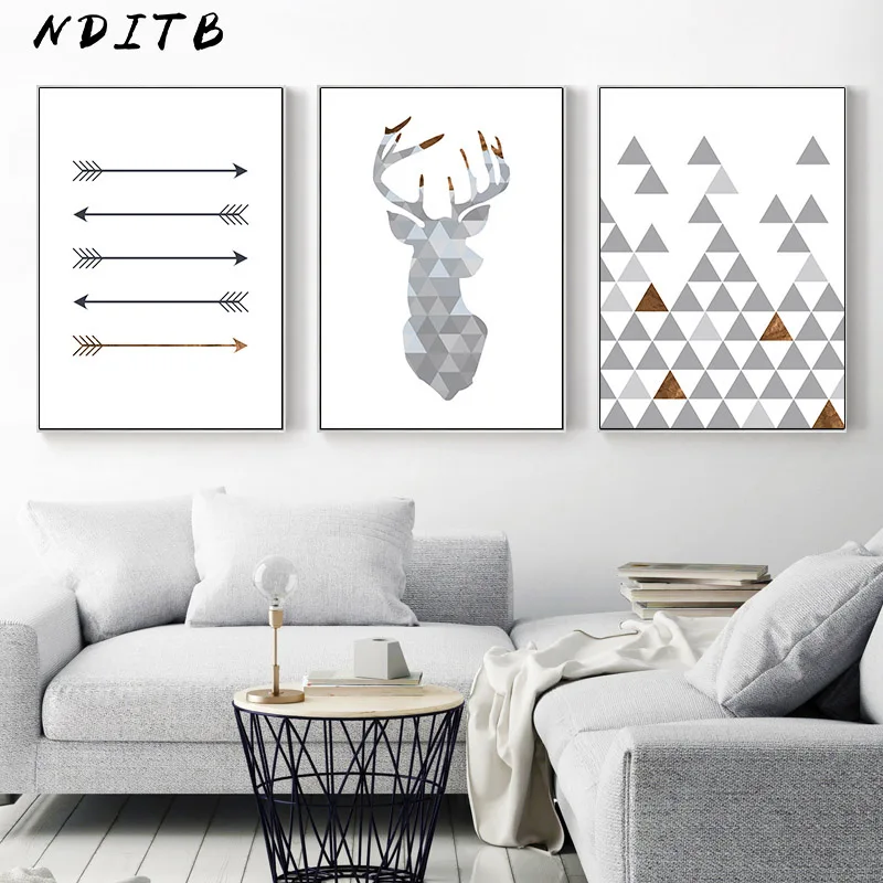 NDITB Deer Head Geometry Abstract Painting Wall Art Canvas Posters and Prints Nordic Style Decoration Picture Modern Home Decor | Дом и сад