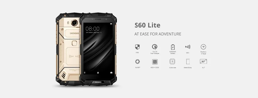 DOOGEE S60 lite мобильный телефон IP68 Водонепроницаемый 5," FHD 4 Гб+ 32 ГБ MT6750T Восьмиядерный 16 МП 5580 мАч NFC Беспроводной зарядки смартфон