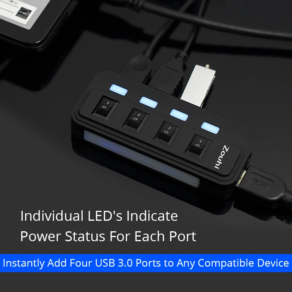 High Speed 5Gbps 4 Port USB 3.0 Hub With Switch Extension Splitter For Computer PC Laptop Desktop Sync Data Charge Adapter | Компьютеры и