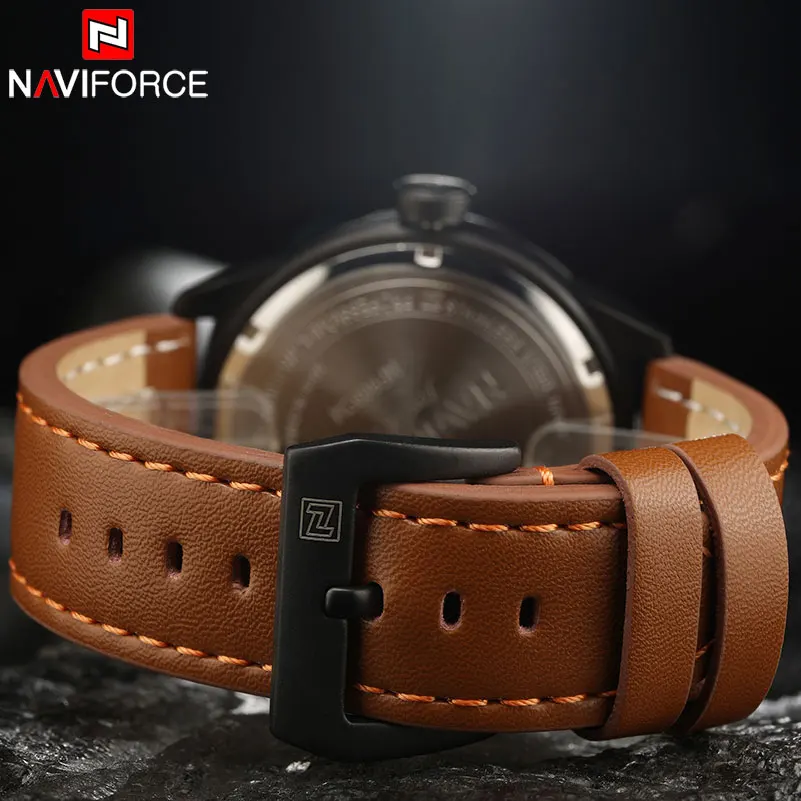 Naviforce Топ Китай бренд Для мужчин спортивные часы Dual Time Повседневные кожаный
