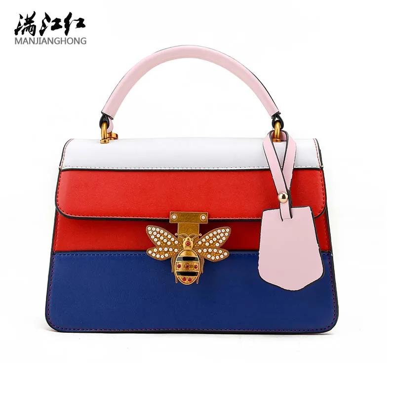 Новый осень 2017 г. Для женщин Сумки кожа дизайнер Crossbody сумка панелями пчелы замок