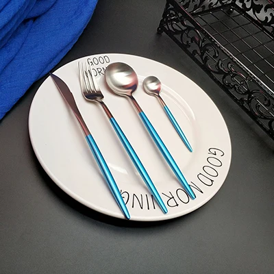 lightbluesilver 4pcs Лучший 4 шт. розовый цвет золотистый набор посуды 304 Нержавеющая сталь столовые приборы, для кухни Еда посуда фуршетов couteaux cuilleres набор - Цвет: lightbluesilver 4pcs