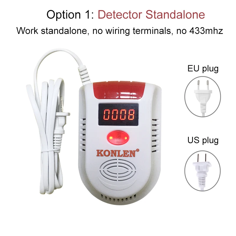 Detector Standalone Природный газ LPG датчик утечки детектор с электромагнитным клапаном трубопровода Утечки метана цифровой светодиодный сигнал безопасности 12 в беспроводной 433 МГц - Цвет: Detector Standalone
