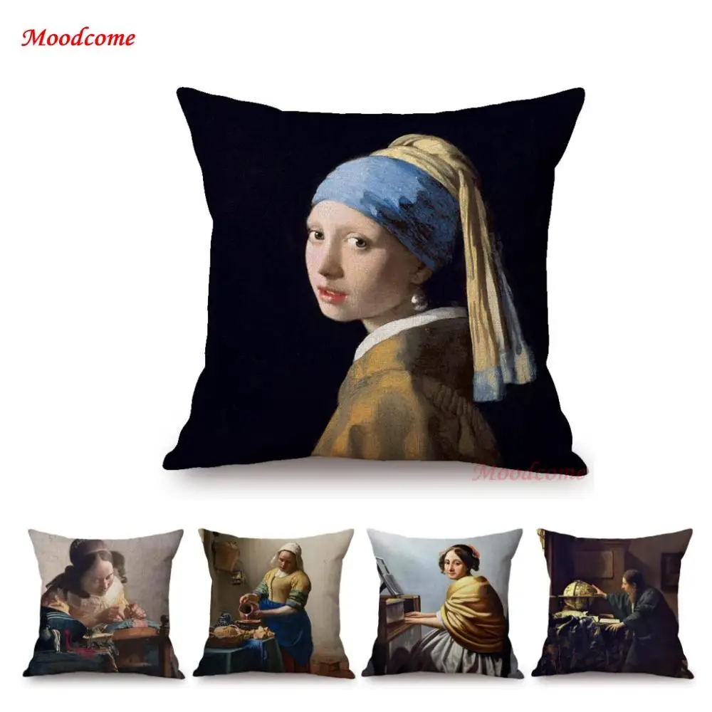 Всемирно известная картина маслом Johannes Vermeer девушка с жемчужной серьгой доярка картина маслом диван наволочка чехол для подушки