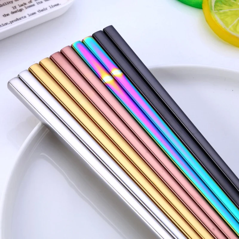 

1 Pair Stainless Steel Chopsticks Colorful Length 23cm Reusable Chopsticks Dishware Silver Iron Antiskid Household Tableware