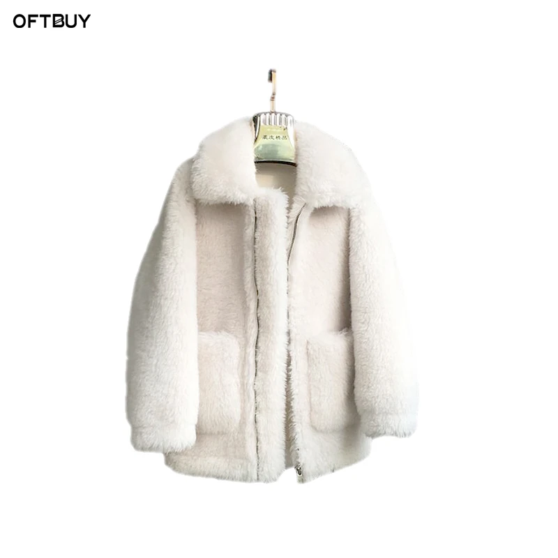 OFTBUY 2018 натуральный мех пальто зимняя куртка женская парка натуральная шерсть