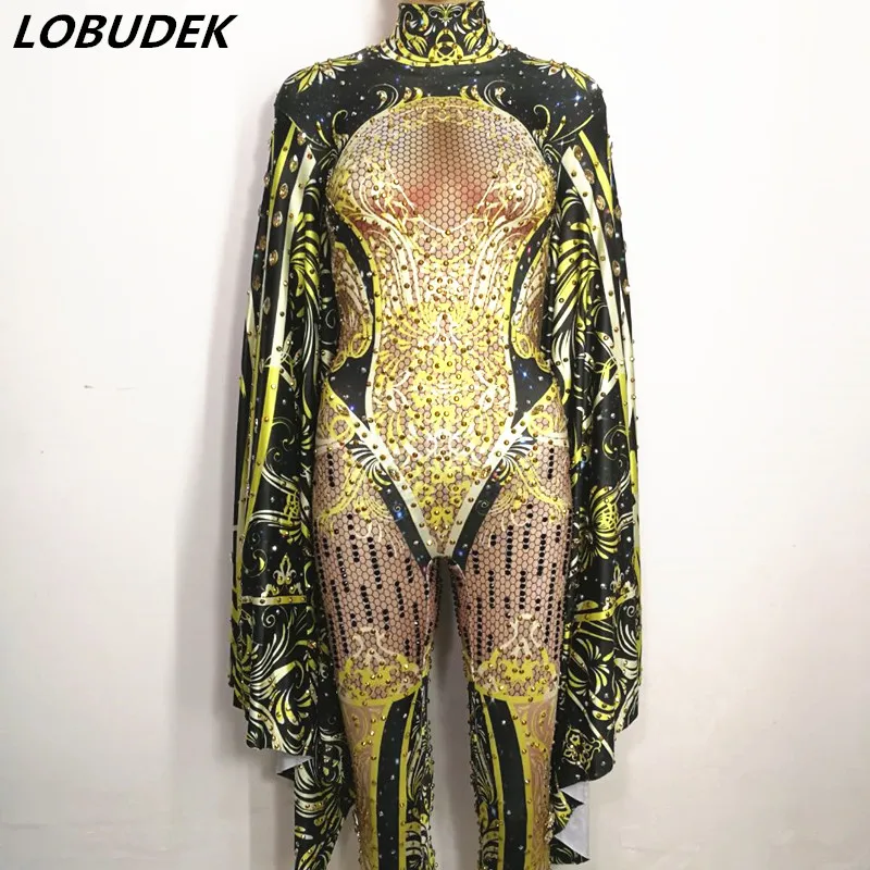 Женский праздничный сценический костюм яркие Стразы летучие мыши рукава