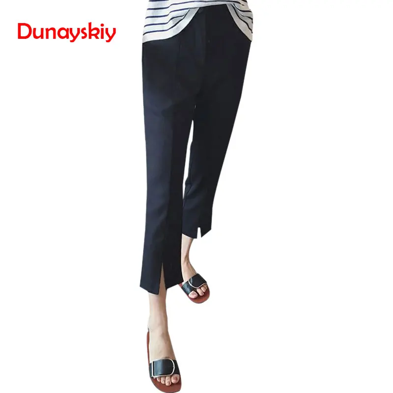 Летние прямые свободные брюки с высокой талией офисные женские тонкие Капри