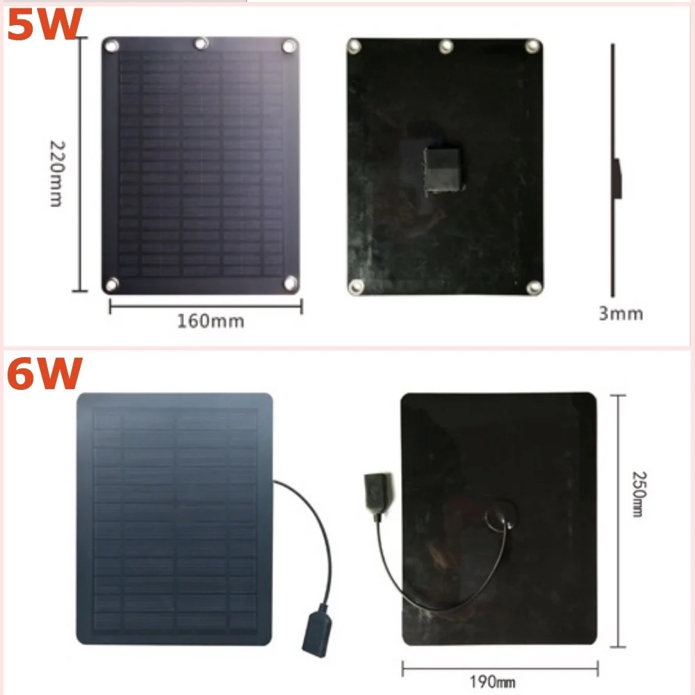 5 W 6 W 3mm PET Портативные монокристаллические солнечные панели зарядное устройство 5 V USB для рюкзака/мобильного телефона/компьютера/зарядки доска