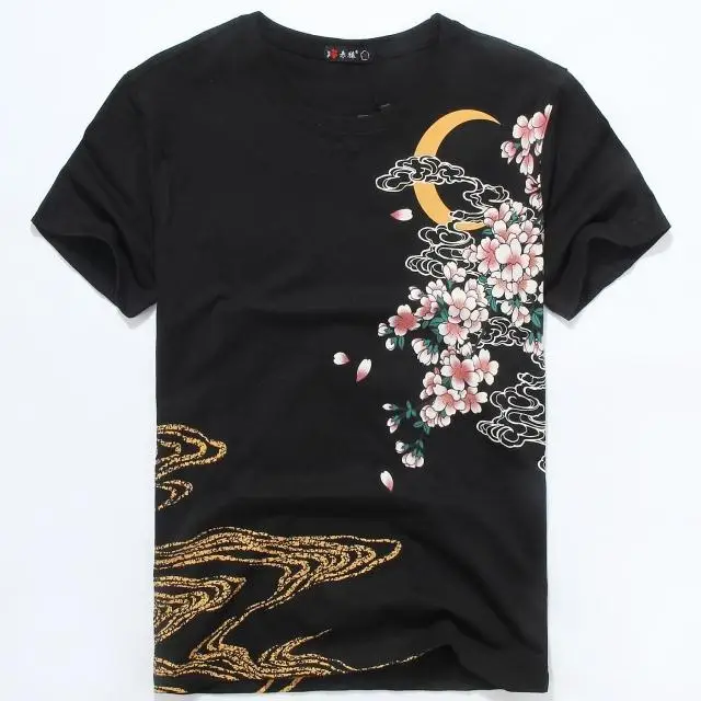 Футболка унисекс в японском стиле Ukiyoe с вышивкой карпа, высокое качество, летняя Этническая футболка, модные футболки