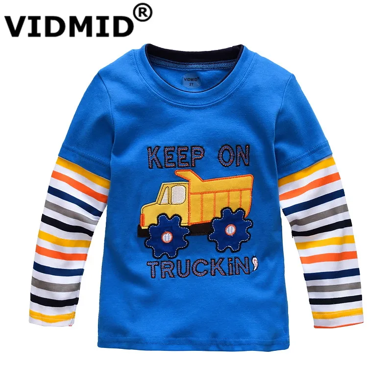 Vidmid/футболка для мальчиков; Детские футболки; брендовые футболки для маленьких мальчиков; детские блузки с длинными рукавами; хлопок; с рисунком машин, грузовиков, в полоску;