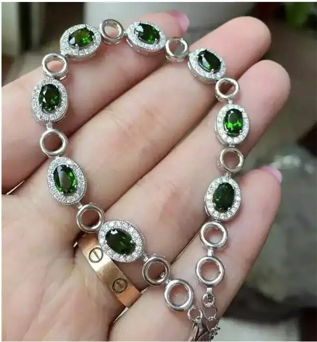 

Free Shipping Natural and real Diopside Bracelets 925 sterling silver Fine jewelry gems 4*6mm 8pcs