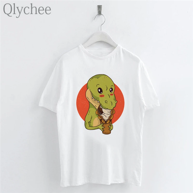 Женская футболка Qlychee Harajuku с принтом животных из мультфильма динозавр белая