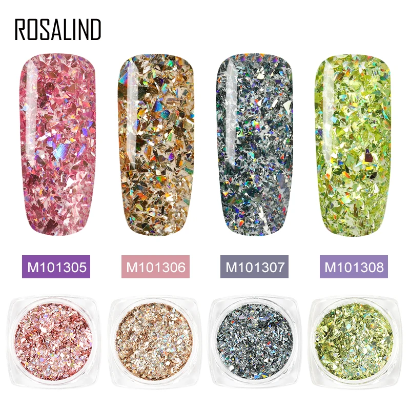 ROSALIND Блестки для ногтей Хромовая пудра Тонкий голографический блестящий