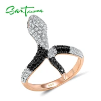 santuzza silver ring for women 925 sterling silver rose gold color snake black spinel cubic zirconia %d0%ba%d0%be%d0%bb%d1%8c%d1%86%d0%b0 party fine jewelry
