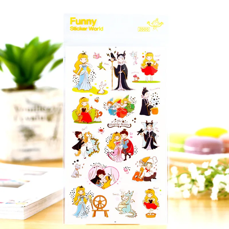 3 pcs/Lot Funny sticker world Fairy story of Snow queen &amp Rapunzel Sleeping beauty Cute Korean diary stickers Stationery | Канцтовары
