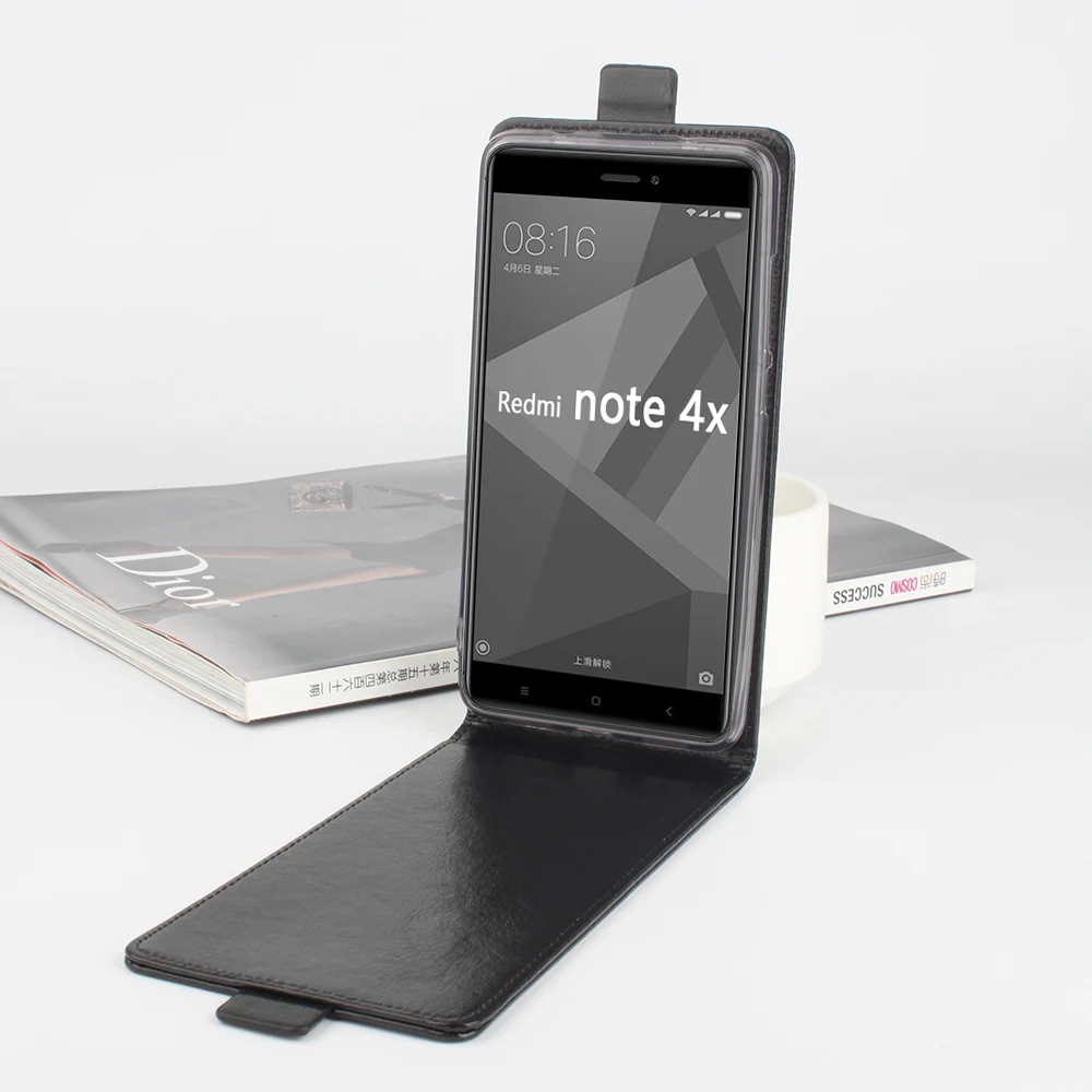 Роскошный кожаный флип чехол для Xiaomi Redmi Note 4X вертикальная задняя крышка