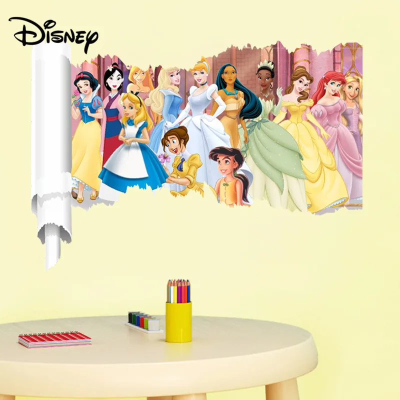 Disney new princess 3D stereo scroll stickers living room TV background porch decorative stickers