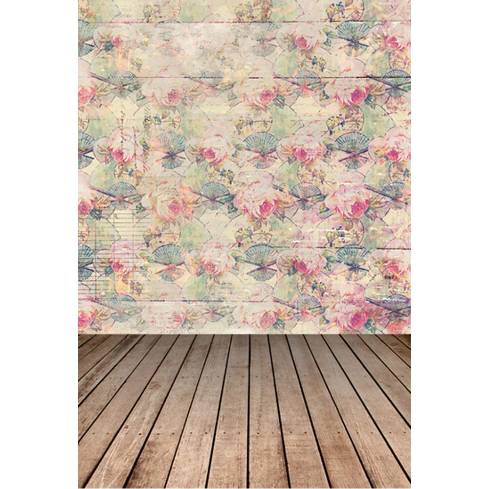 

Digital Printed Retro Flowers Wall Photography Backdrops Wood Floor Newborn Baby Shower Props Kids Photo Studio Backgrounds