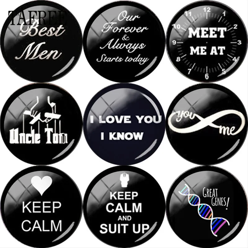 

TAFREE 5pcs Bride Wedding Best Men husband 25mm Round Glass Cabochon DIY Cameo Pendant Settings For Keychain Necklace Earrings