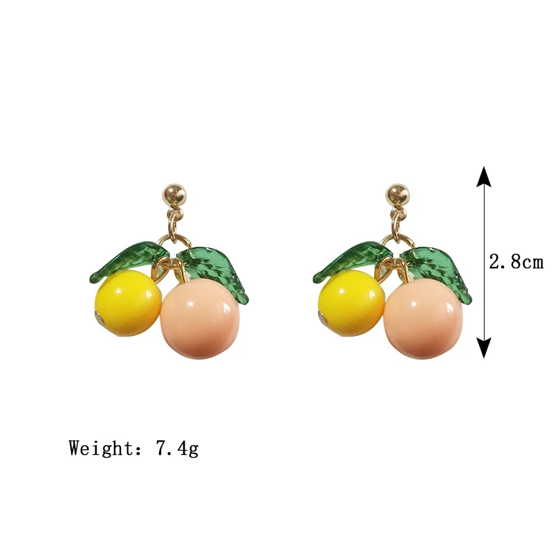 Korean Female Sweet Cherry Fruit Earrings Compact And Simple Short Orange Pink Personality For Women Party Jewelry | Украшения и