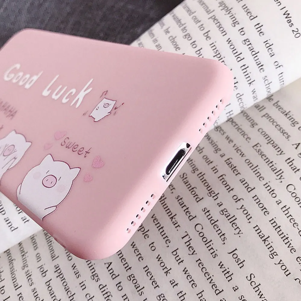 Cute Pink Case For iPhone X XS XR Xs Max Cases Animal Soft TPU Cover Matte Dirt-resistant Plain Fashion Phone Accessories | Мобильные