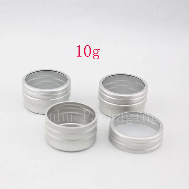 Recipiente vacío de aluminio para muestras de crema, bote pequeño de 10g X 100 con tapa de rosca para ventana, frascos de bálsamo labial, tarros de lata para semillas