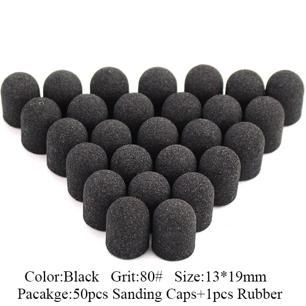 Black-80 grit 50 шт., 13*19 мм, синие, розовые шлифовальные колпачки, Электрический фреза, роторное сверло для ногтей, резиновое сверло для маникюра, педикюра, аксессуары - Цвет: Black-80 grit