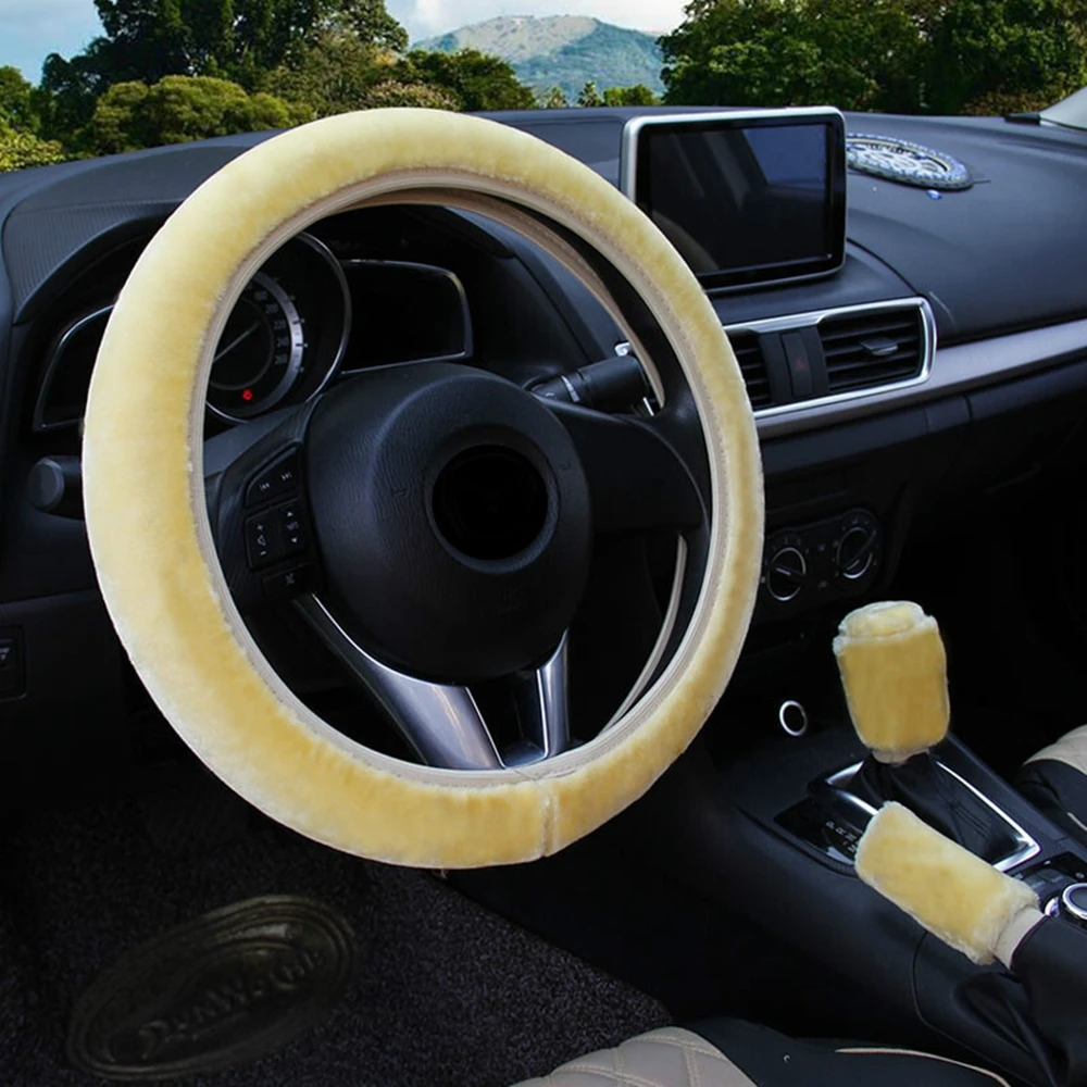 

3Pcs/set Warm Plush Soft Steering Wheel Cover Winter Furry Fluffy Car Accessory
